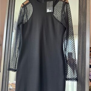 The Kooples Milano Shaped Mini Dress Black Sheath Dress with Bishop Sleeves